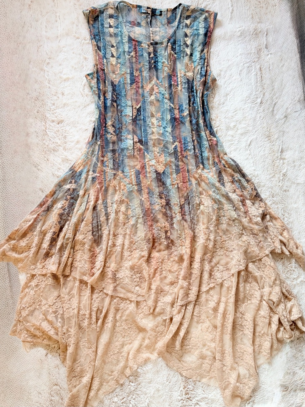 🧚🏼 RARE Y2K Fairycore Origami Lace Handkerchief Dress Whimsigoth Mermaid Euro - Picture 1 of 12